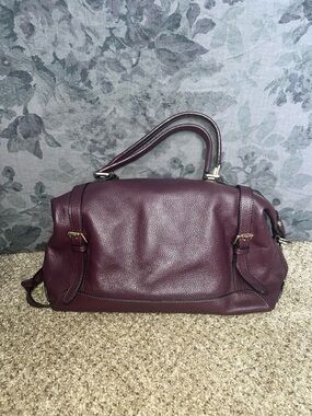 Ora Delphine Pebbled Leather Satchel in Burgundy